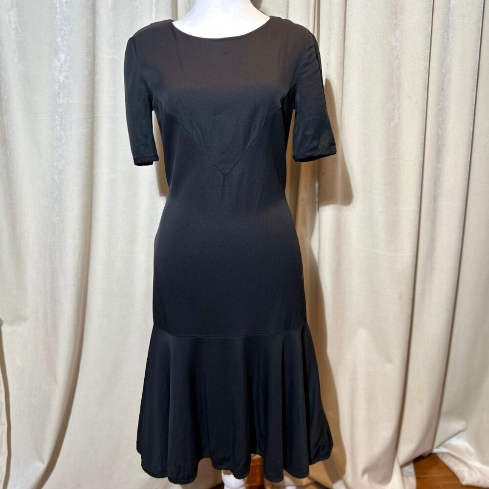 H&M Black Peplum‎ Dress – Structured Fit, Soft Stretch Fabric, Layered Hem, Back